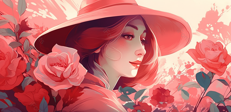 玫瑰花女子头像手绘场景,插画/手绘图,插画/手绘图库,插画/手绘图下载,插画/手绘